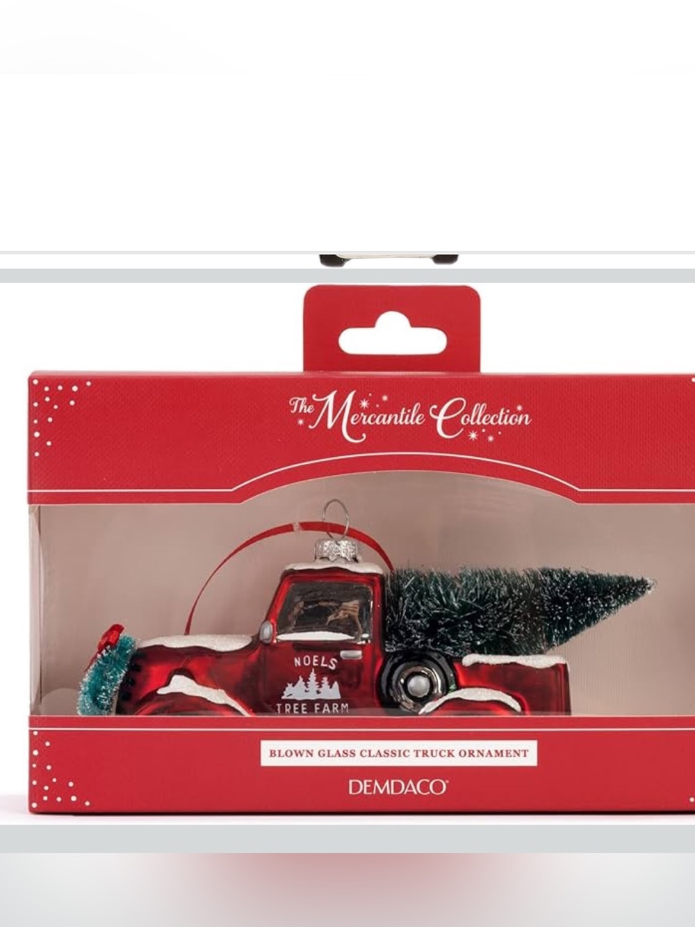 DEMDACO Vintage Red Truck with Tree 6.5 x 2 Blown Glass Christmas Ornament